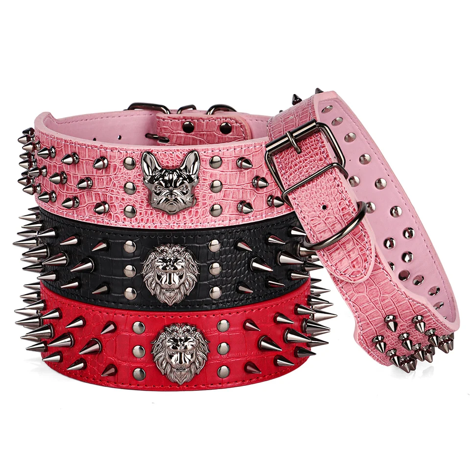 Ler Hun Geschirr Spike Nieten Hund Haustier Halsband Geschirr Und Ketten Leine Set Für Mittelgroße Große Xlarge Rassen Pitbull Mastiff