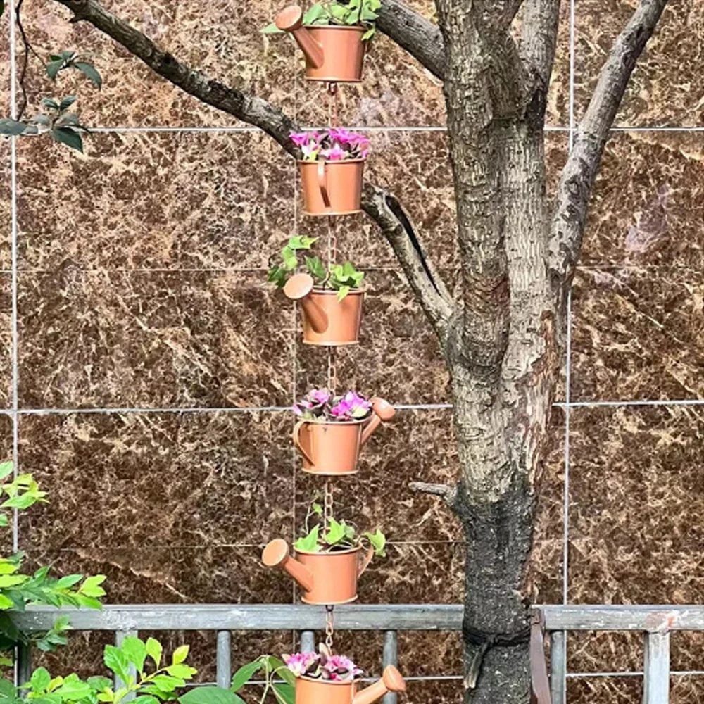 Metal Kettle Rain Chain Hanging Decorative Rings Kettles Rain Chains all-brass Artwork Pendant for Home Outdoor Garden Patio 1PC