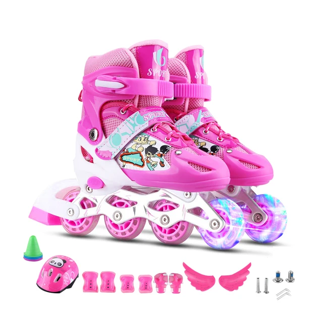 Patin a Roulette Fille, Roller Enfant 4 Roues avec Lumineuses, Patins à  roulettes Réglables Respirant,Roller Enfant Fille et Garçons