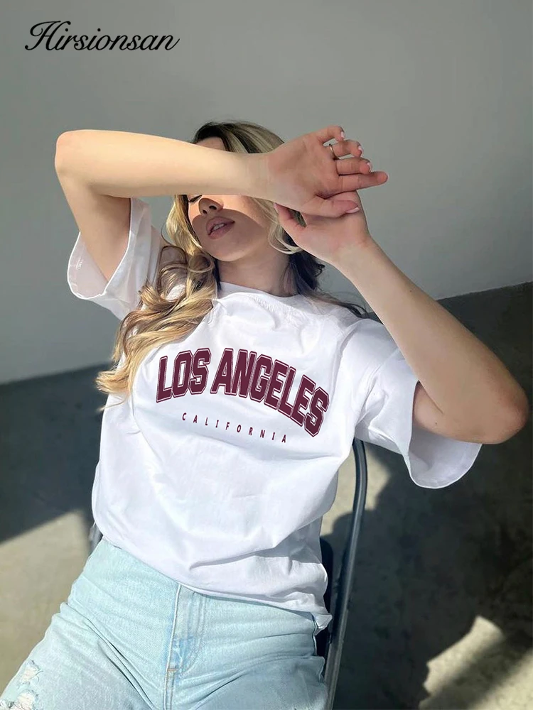 Hirsionsan Korean Letter Graphic T-shirt Women 2023 Summer O-neck Short Sleeve Basic Tees Female Oversized 100% Cotton201_voghion.com