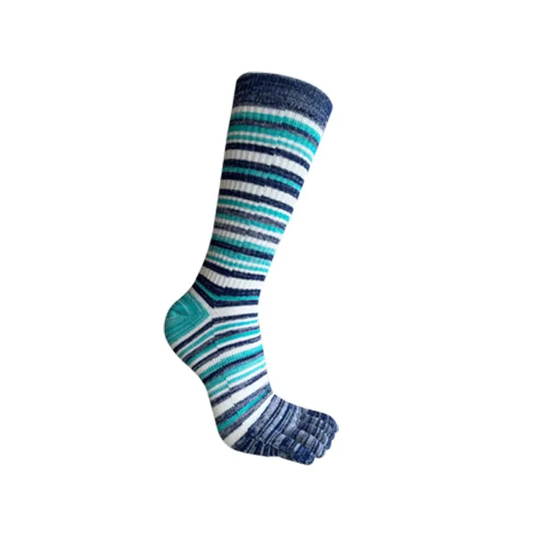 Sıkıştırma Adam Spor Ayak Çorap Uzun Pamuk Çizgili Renkli Spor Açık Yürüyüş Bisiklet Diz Altı Buzağı 5 Parmak Çorap
