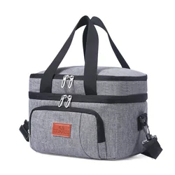 Versatile Double-Layer Insulated Tote Bag - Large Capacity for Travel and Picnics with Shoulder Strap (Big Gray)