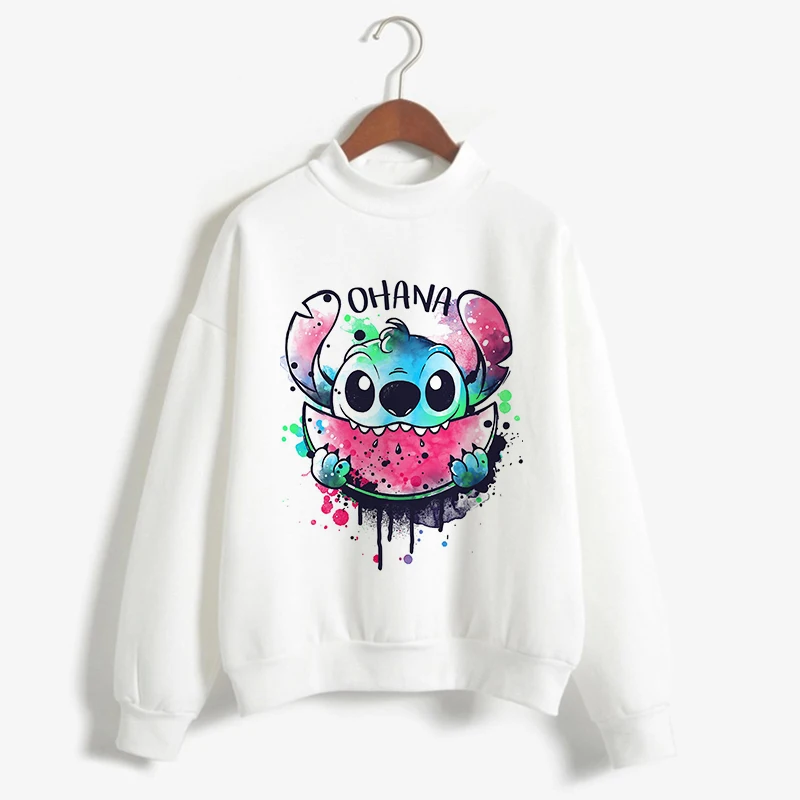 White Turtleneck Hoodie Disney Stitch Funny Women Harajuku Cute Lilo and Stitch Anime Sweatshirt Manga Streetwear Hoody Female
