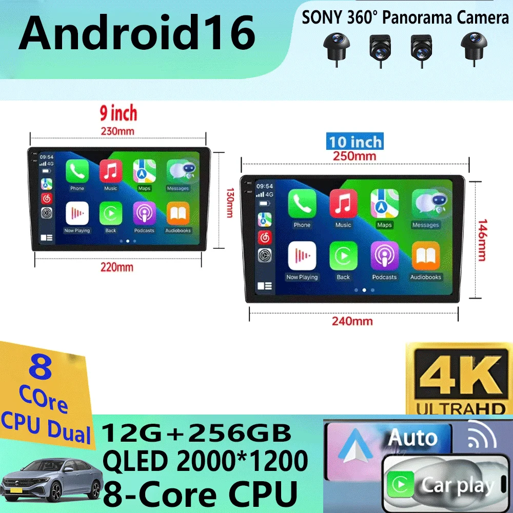 Radio para Auto Android 16 Universal 2 Din, Reproductor Multimedia Automotriz con Apple CarPlay, GPS, Android Auto, Pantalla IPS, RDS, DSP, Estéreo para Auto 1