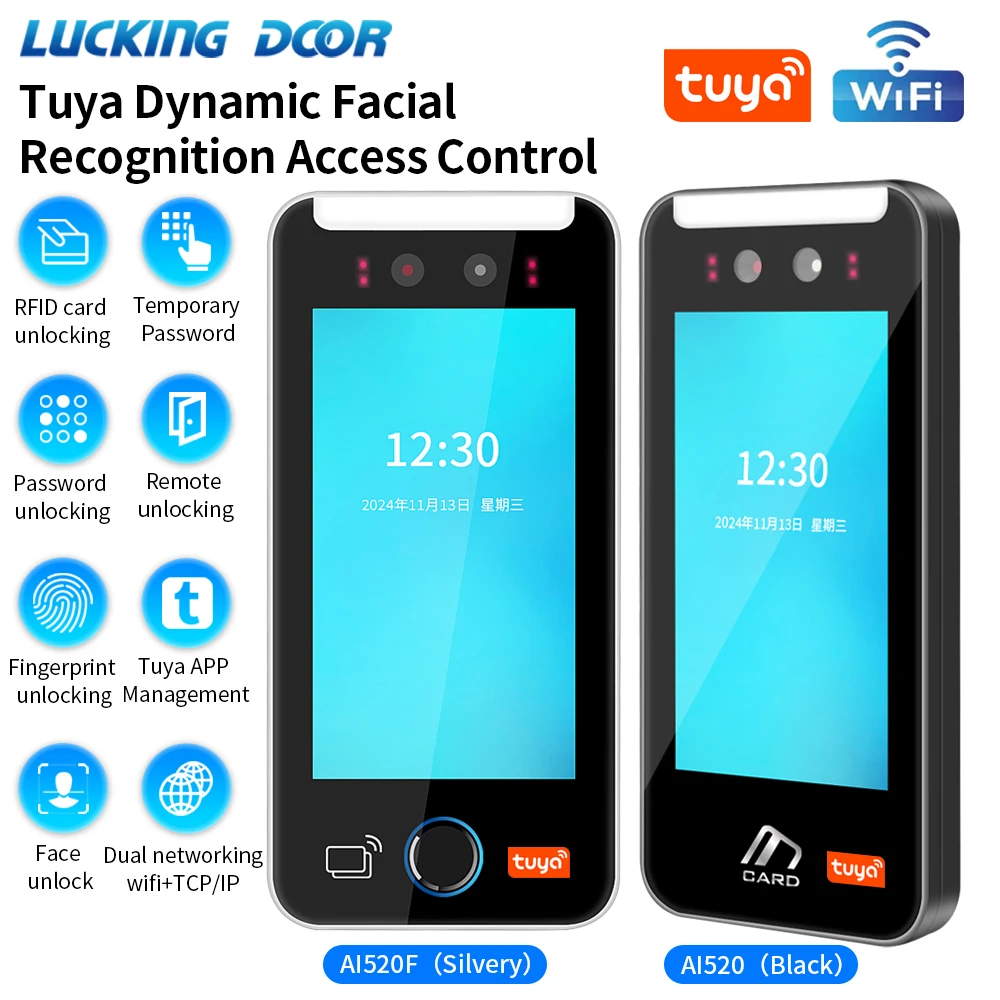 Lucking Door 5Inch Tuya WIFI AI Dynamic Biometric Fingerprint Face Recognition Attendance Access Control Machine 1080P HD Screen fingerprint face recognition machine,face recognition access control system