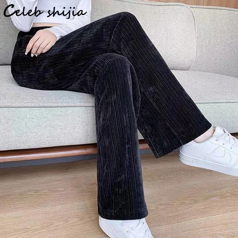 

Брюки женские с завышенной талией, стильные прямые штаны из синели, с карманами, в стиле Харадзюку, элегантные осенне-зимние