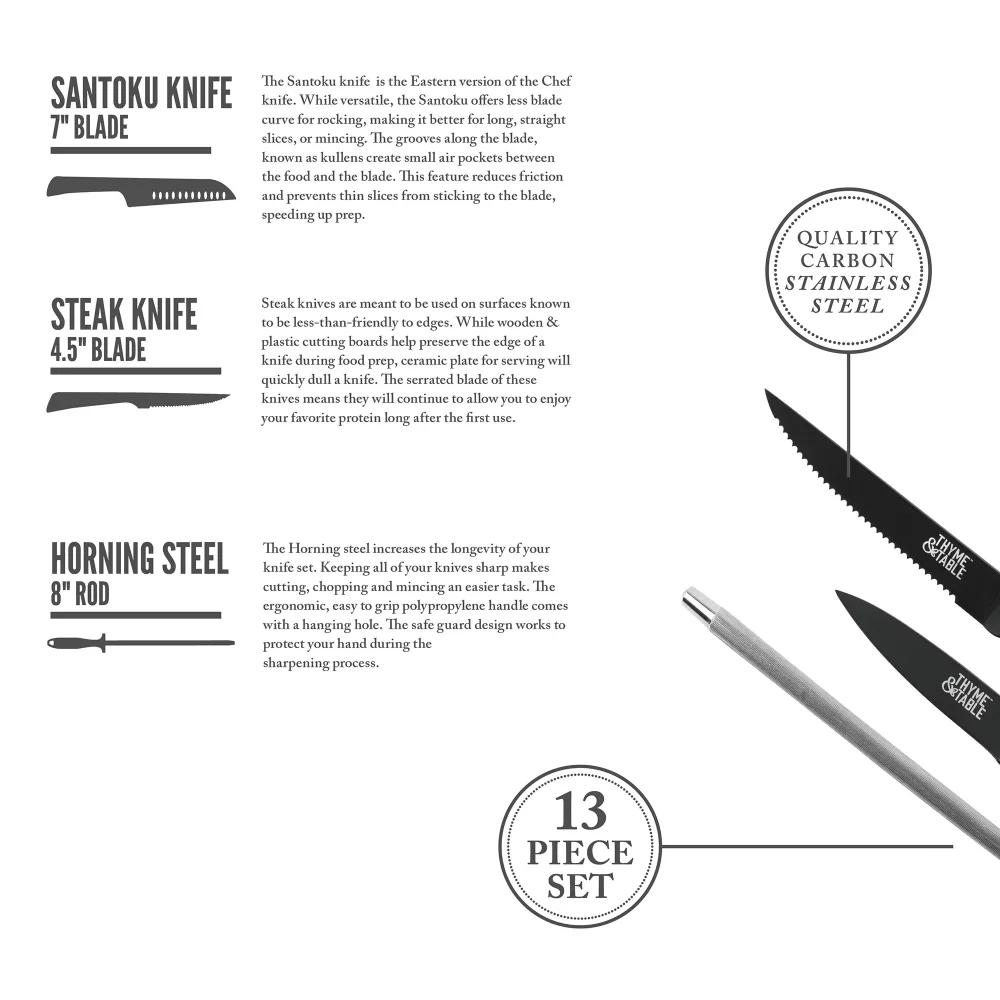 Thyme & Table Knife Set, 13-Piece Kitchen Slim Block Stainless