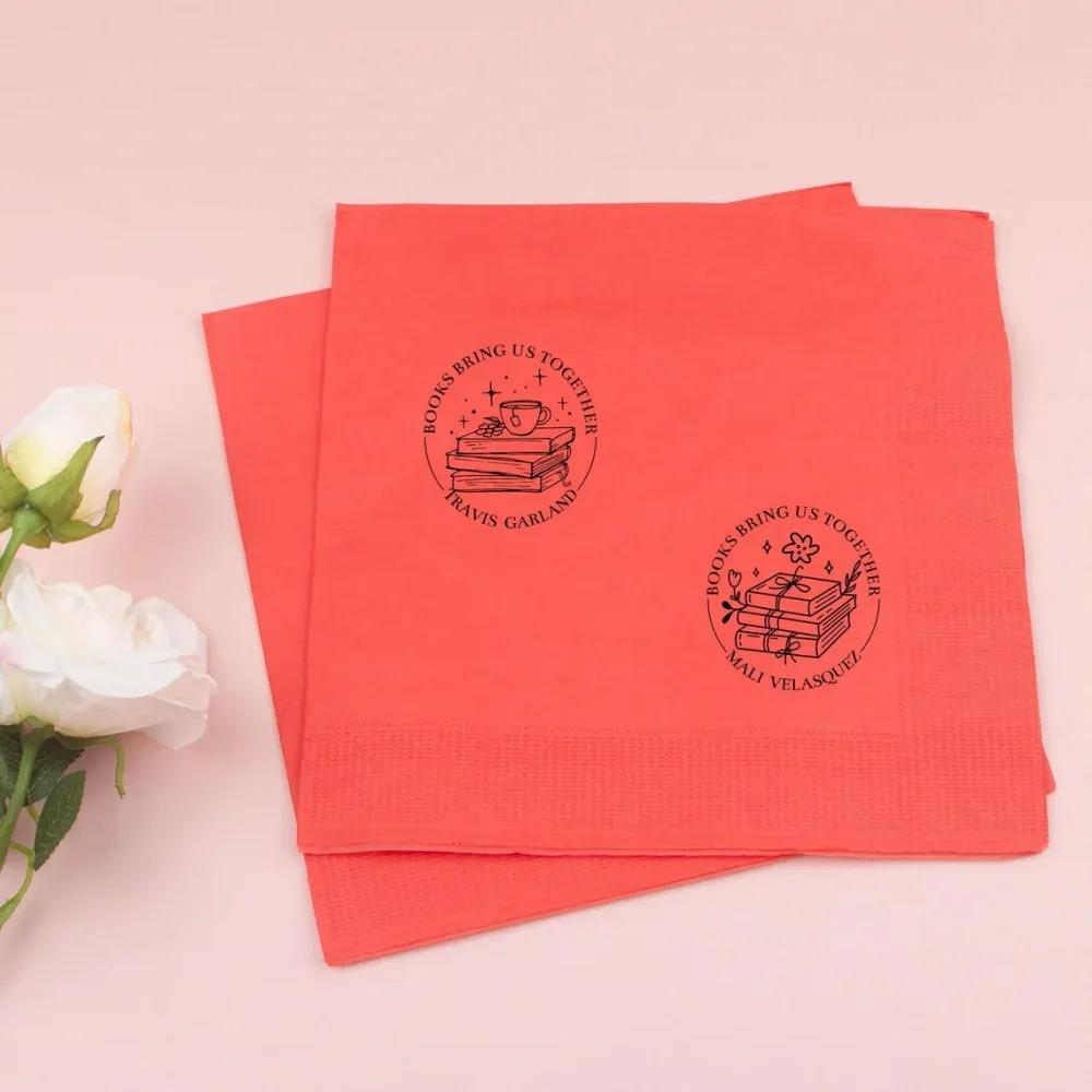 50 pcs Personalized Wedding Napkins,Gold Foil Wedding Napkins,Monogram Cocktail Napkins