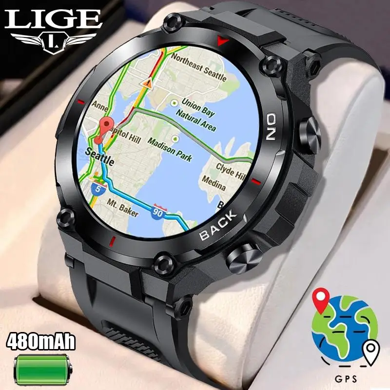 

LIGE New GPS Smart Watch Men Outdoor Fitness Sports Watches For Men Waterproof 24-hour Heartrate Blood Oxygen Monitor Smartwatch