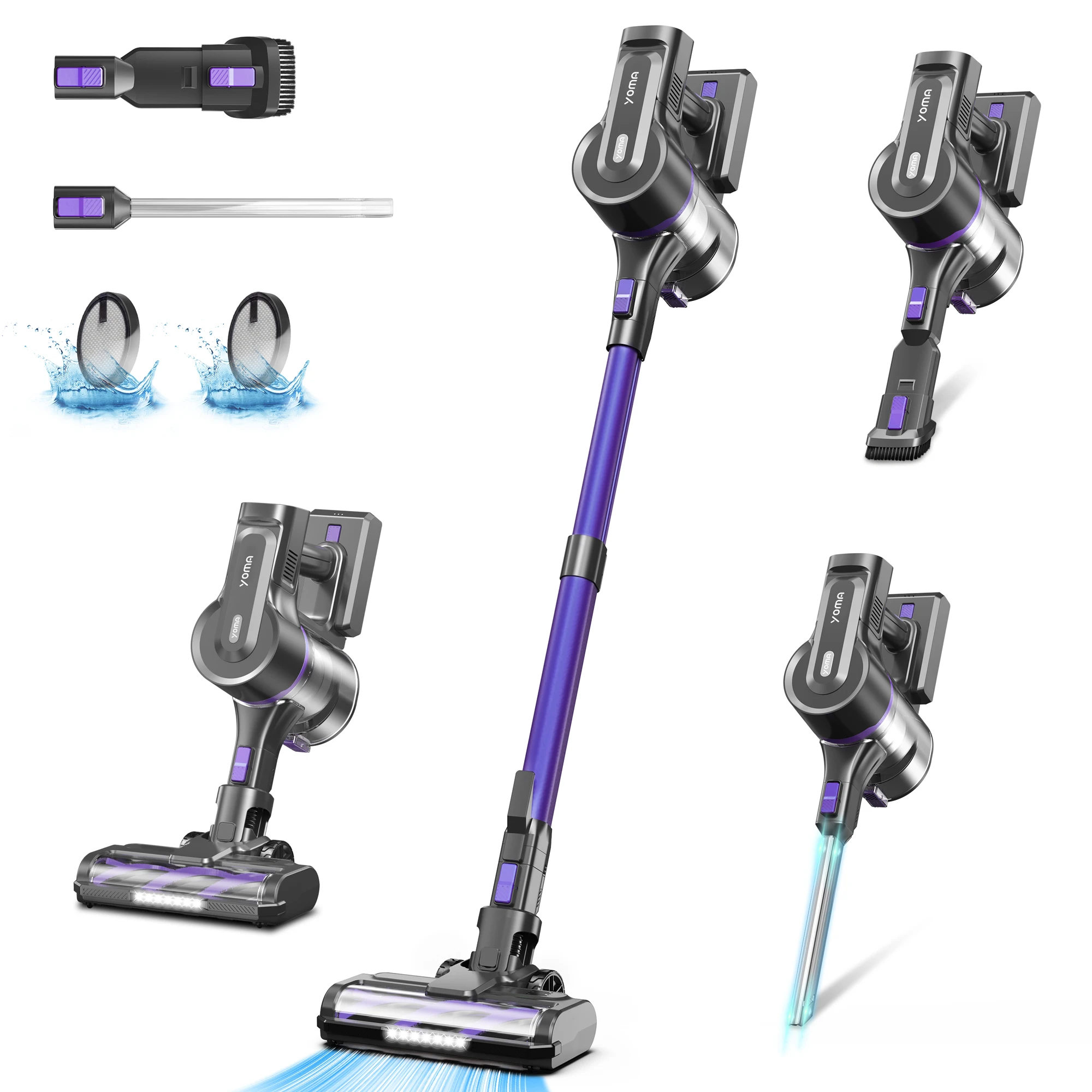 Yoma S100 28000Pa 350W Stick Cordless Vacuum Cleaner, up to 45min Runtime, 9In1 Stick Vac for Hardwood Floor Pet Hair Home Car