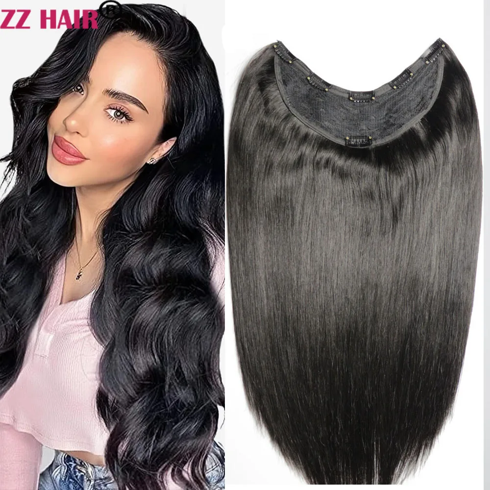 ZZHAIR Brazilian Human Remy Hair Extensions 16"-26" 160g-180g Big U Piece WIg Clip-in Natural Straight