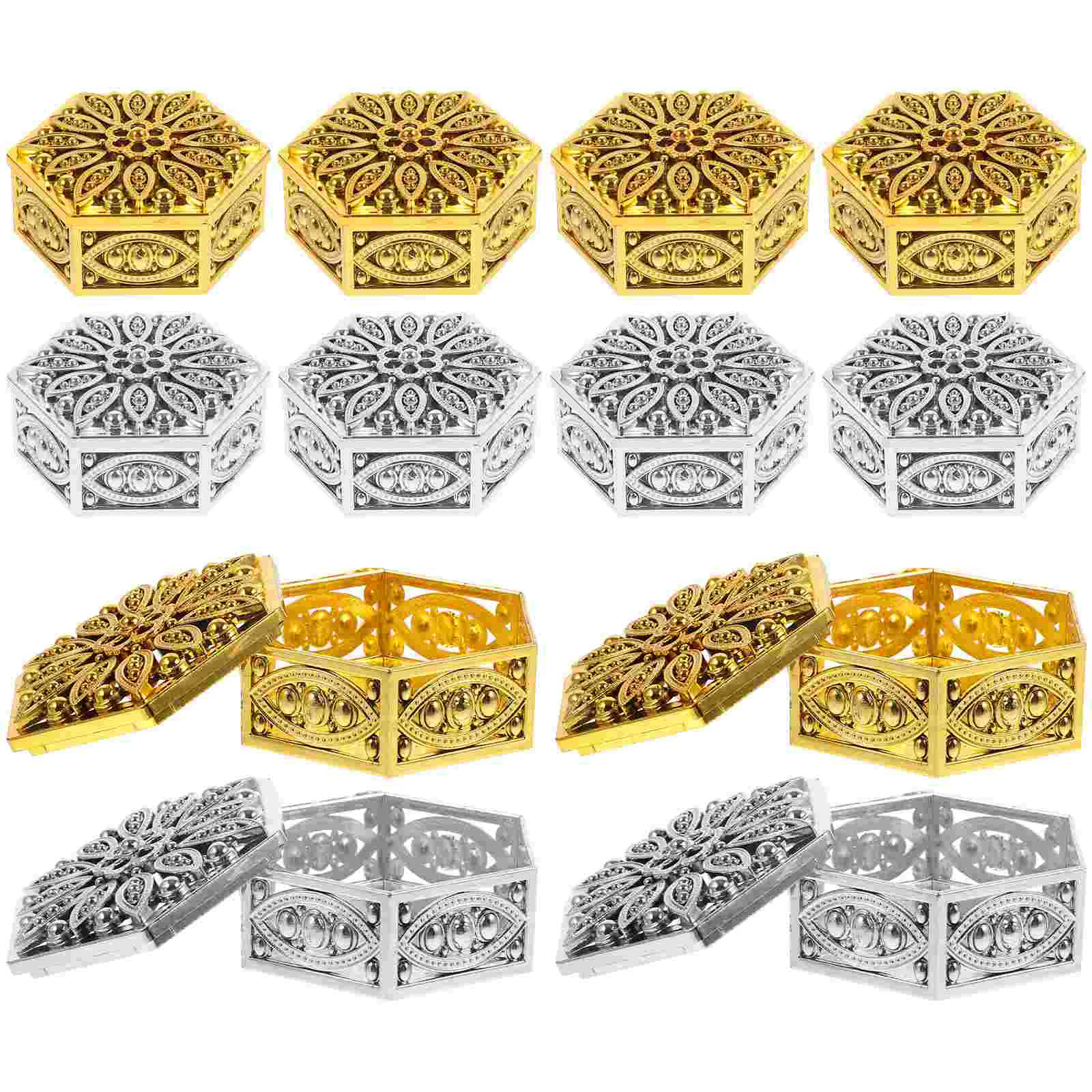 

Vintage Hollow Plastic Memorial Gold Gifts For Stocking Stufferses Hexagon Shape Chocolate Box Jewelry Storage Trinket
