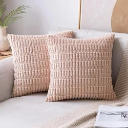 Elegant Grey Corduroy Striped Pillow Covers - Boho Home Decor Square Cushion Cases - 50x50CM (Pink)