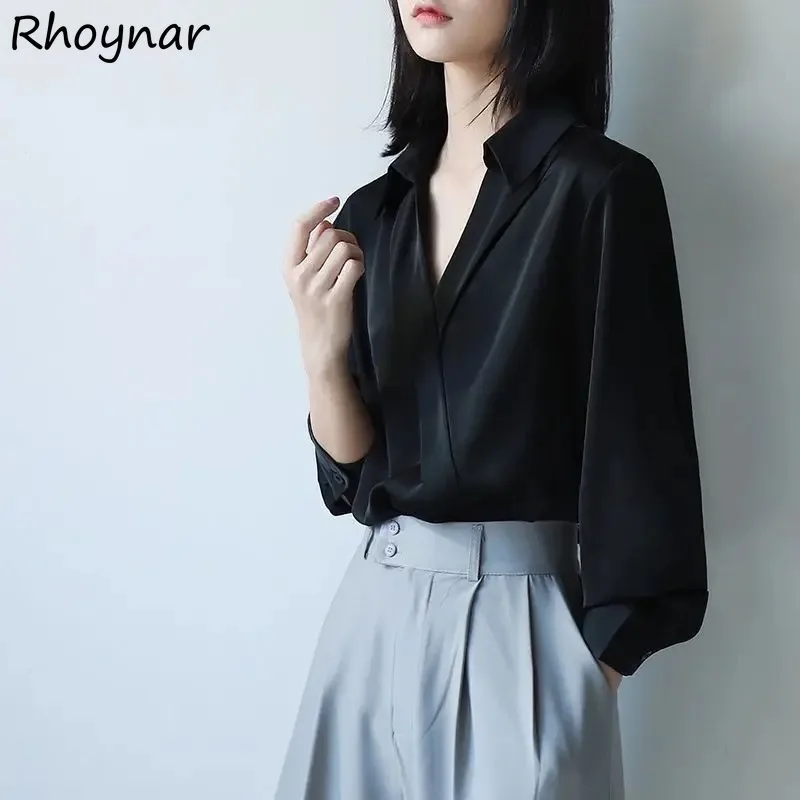 

Рубашка женская с V-образным вырезом, крутая простая универсальная мешковатая блуза в Корейском стиле, мягкая модная повседневная шикарная одежда для офиса, лето