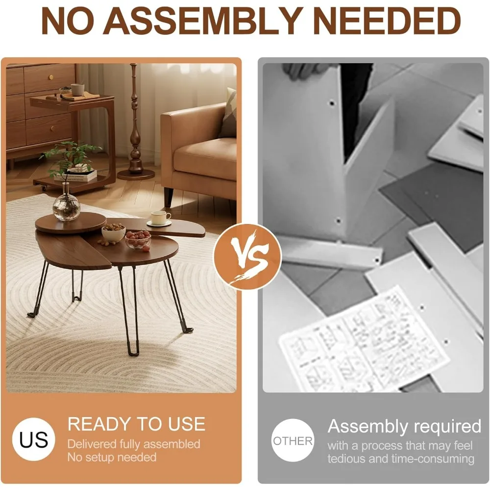 Compact Folding Wooden Coffee Table with Beetle Pattern for Small Spaces and Easy Portability