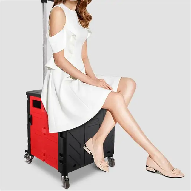 Összecsukható Gördülő Kosár Hordozható Bevásárló Láda Közüzemi Bevásárlókosár Utazási Vásárláshoz Mozgó Tárolóhasználat - Image 4