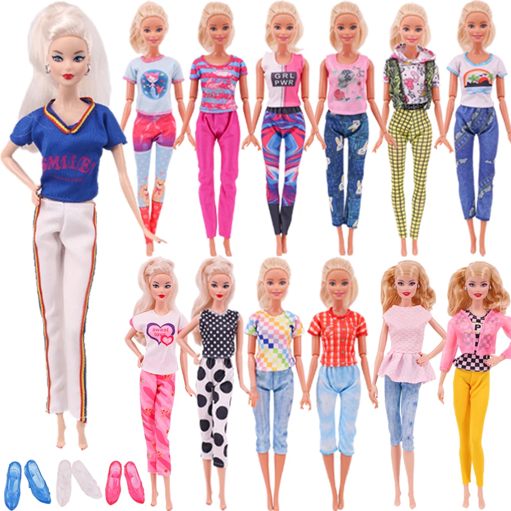

Barbies Doll Clothes 1Set New Fashion T-Shirt/Jacket + Trousers Suitable For 11.8inch Doll Casual Clothing Free Shoe Girl Gift
