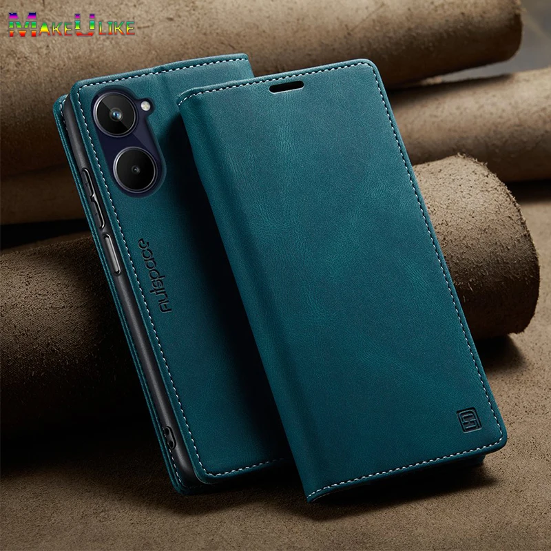 

Мягкий кожаный бумажник чехол для OPPO Realme 10 Pro Plus 5G C55 4G роскошный магнитный держатель для карт полная защита ударопрочный флип-чехол