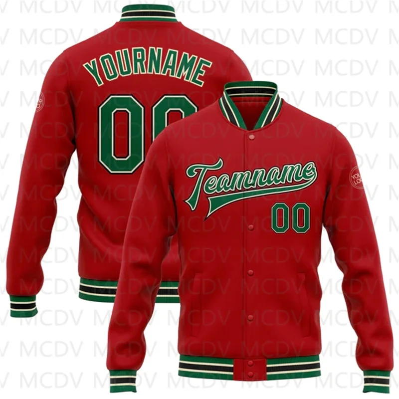 Custom Red Kelly Green Or-Black Bomber Full-Snap Varsity Letterman Jacket