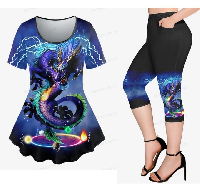 Plus Size Printed Short Sleeves T-shirt and Capri Leggings Matching Set For  Women Gothic Graphic Midi Pants With Pockets - AliExpress