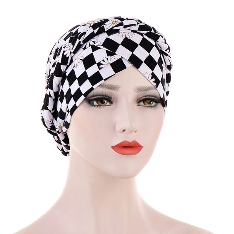 

Muslim Women Braid Printed Elastic Turban Hat Chemo Cancer Cap Arab Head Scarf Wrap Cover Headscarf Islamic Bandanas Accessories