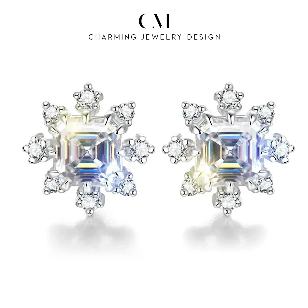 

CHARMING 2024 D VVS1 Color 100% 925 Solid Sterling Silver Asscher Cut Diamond Moissanite Earrings for Women Gift With Certificed