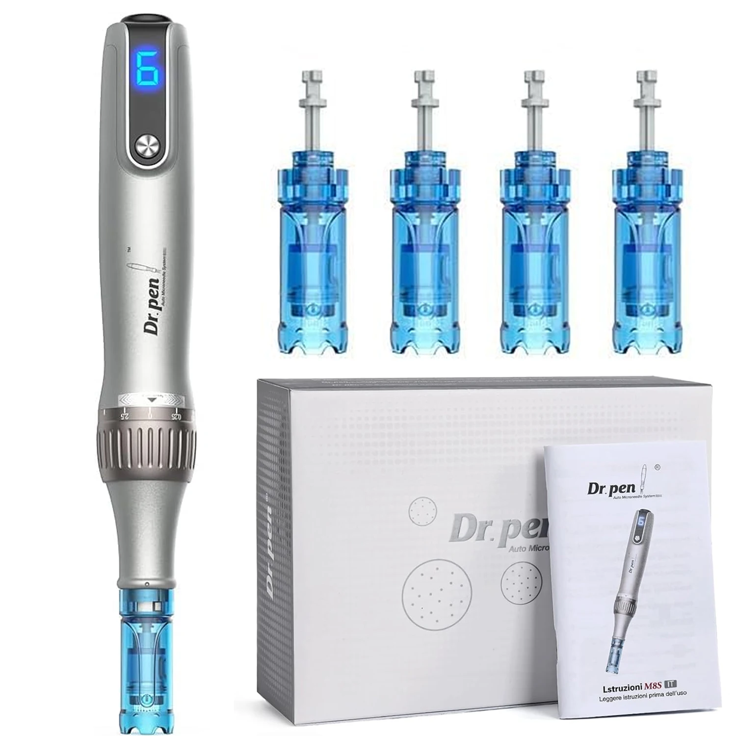 Dr Pen, stylo micro-aiguilles électrique sans fil Dermapen M8S avec 36 broches x 3 et 12 broches x 1 cartouches d'aiguilles