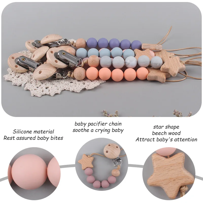 Attache-sucette en silicone pour bébé, souvenir pour nouveau-né, fournitures en bois, nouveau cadeau pour mère