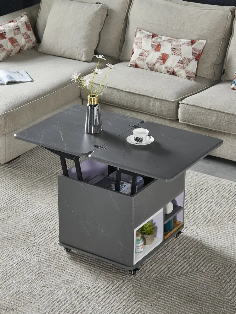 

Rock Plate Multifunctional Elevating Tea Table, Dining Table, Dual Use Mini Mobile Telescopic Storage, Creative Side Table