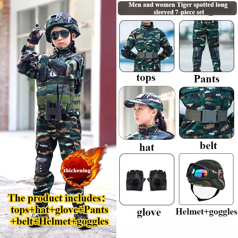 Tactical Military Uniform for Children's Day Camouflag Disguise Adult Halloween Costume for Kid Girl Scout Boy Soldier Army Suit 3