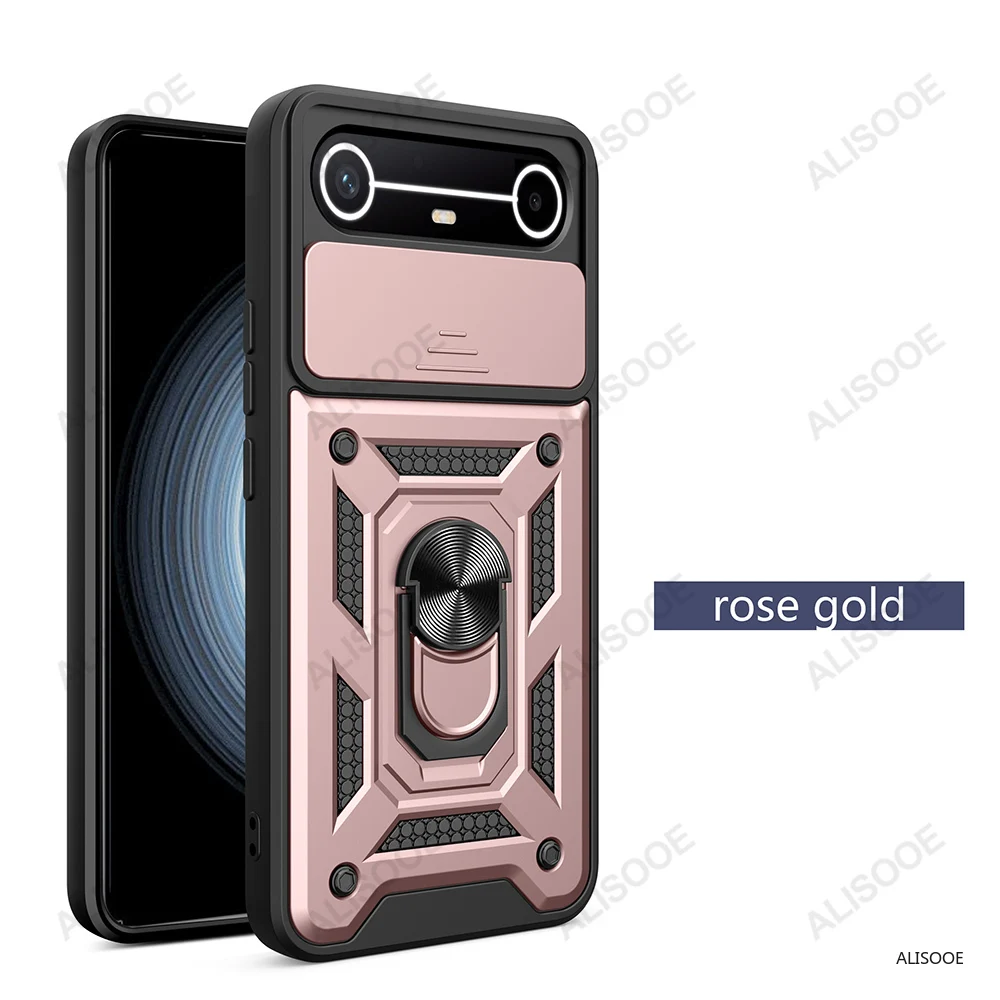 Slide Camera Cover with Ring Kickstand Holder - Full Protective Shockproof Phone Case
