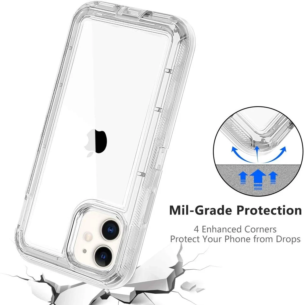 Military Level Heavy Duty Hard 3IN1 Transparent Shockproof For iPhone 14 13 11 15 16 Pro Max MINI X XR XSMAX SE 6 7 8Plus Case 3