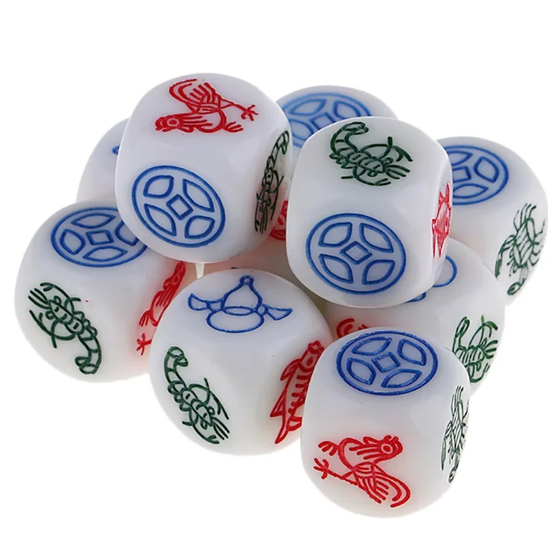 Pattern Dice Puzzle Game 6 Sided Dice Copper /gourd /chicken /fish /shrimp Funny Game Accessory 16mm 10 Pcs/lot