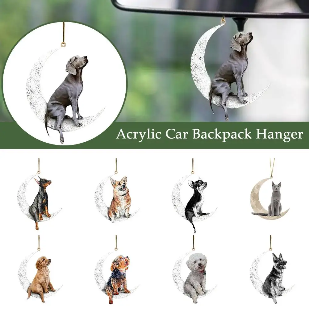 

Cute Acrylic Moon Dog Cat Hanging Ornaments 2D Flat Tree Pendants Xmas Supplies Gifts Decoration Souvenir Home Car Backpack U4A6