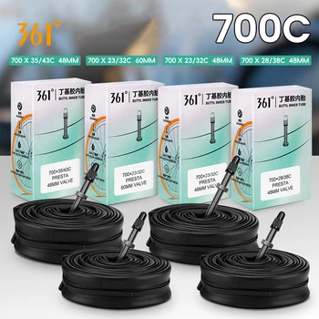 Camera d'aria per bicicletta 361 Degrees 700C, ultraleggera, con valvola Presta da 48MM/60MM, per bici da strada, compatibile con pneumatici 23/32C, 28/38C, 35/43C - Ricambi per ciclismo
