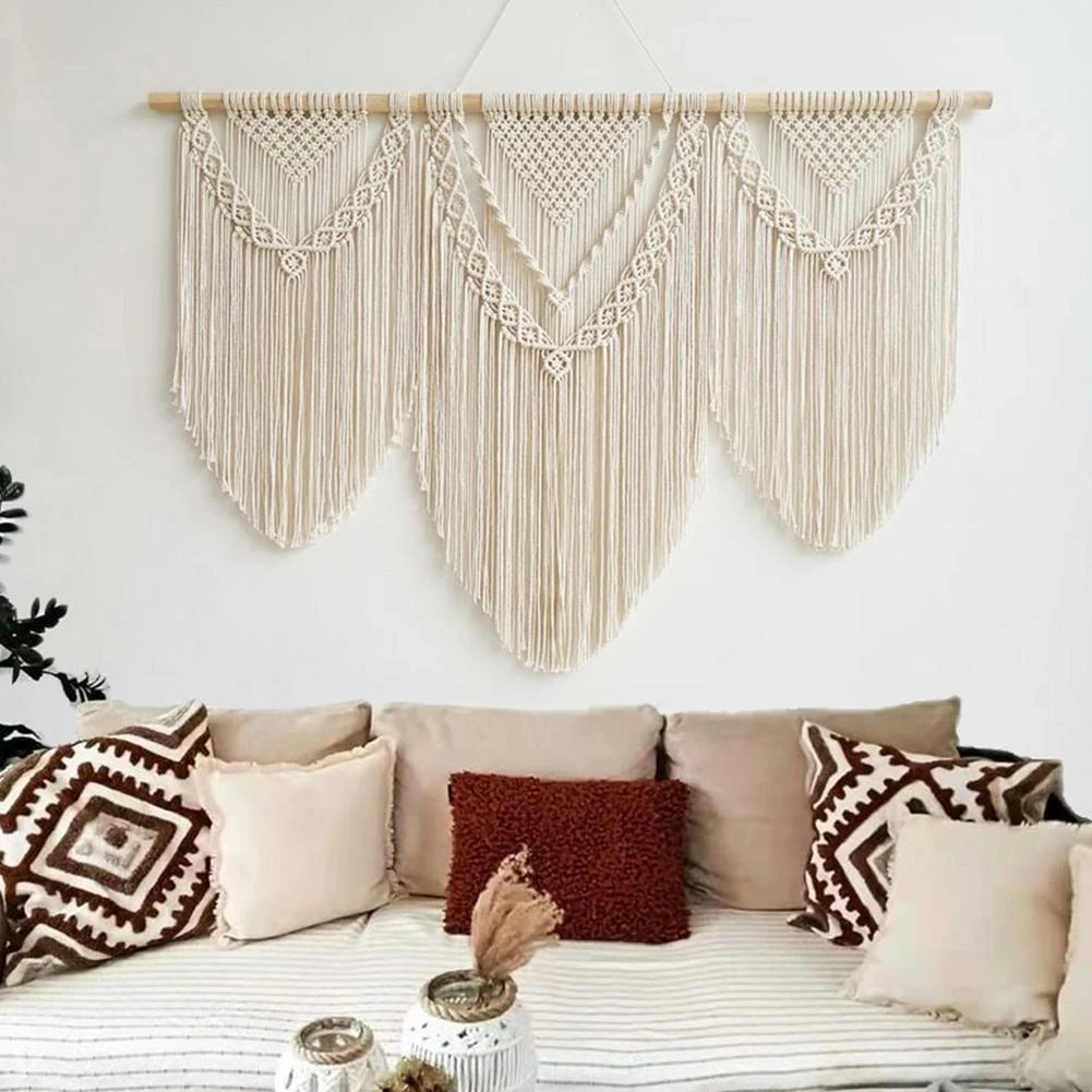 

Large Wall Hanging Macrame Tapestry Home Decorative Curtain Hand Woven Bohemian Cotton Tapestry Wedding Background