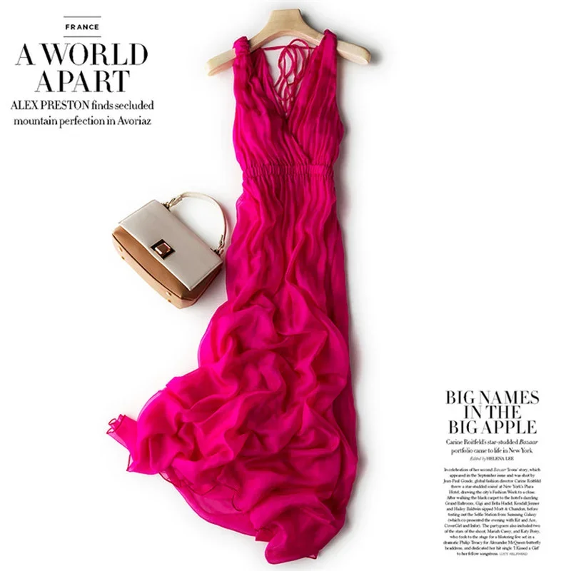 

Женское шелковое Пляжное Платье макси с открытой спиной и V-образным вырезом