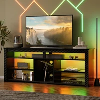 TV Stand for 70 inch TV, Tall Entertainment Center with 2 Led Lights, Gaming TV Console with Storage for PS5, Modern TV Cabinet 3