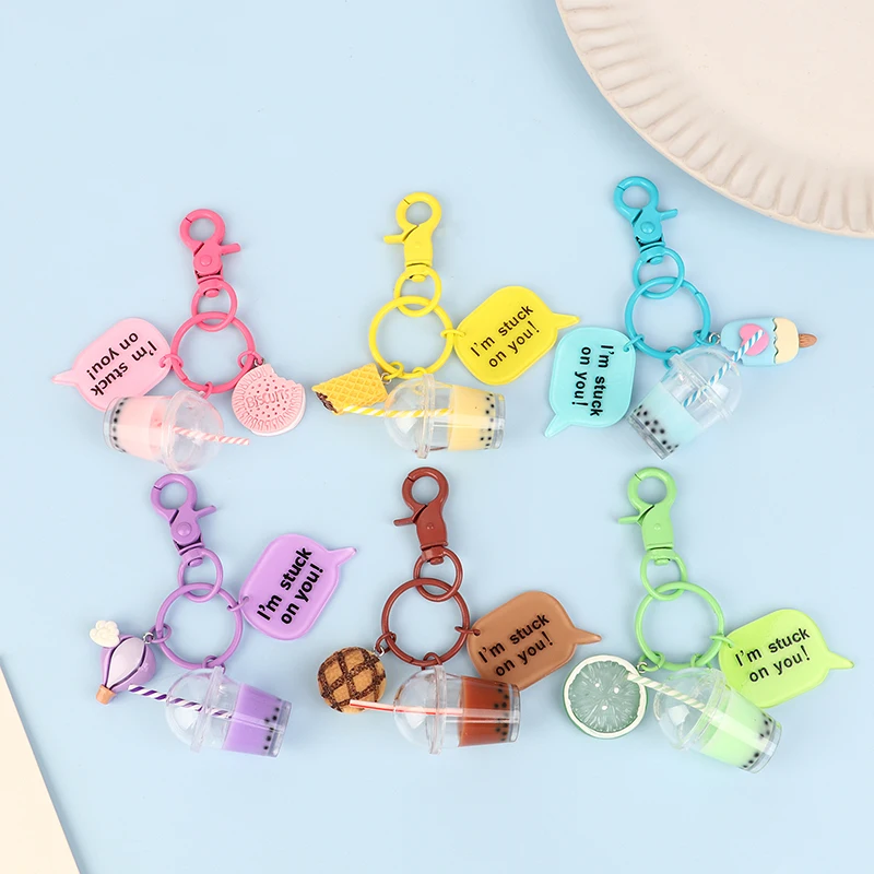 

1Pc Creative Cute Keychains Bubble Tea Biscuit Color Key Rings Friendship For Best Friend Women Girl Handbag Gift Jewelry