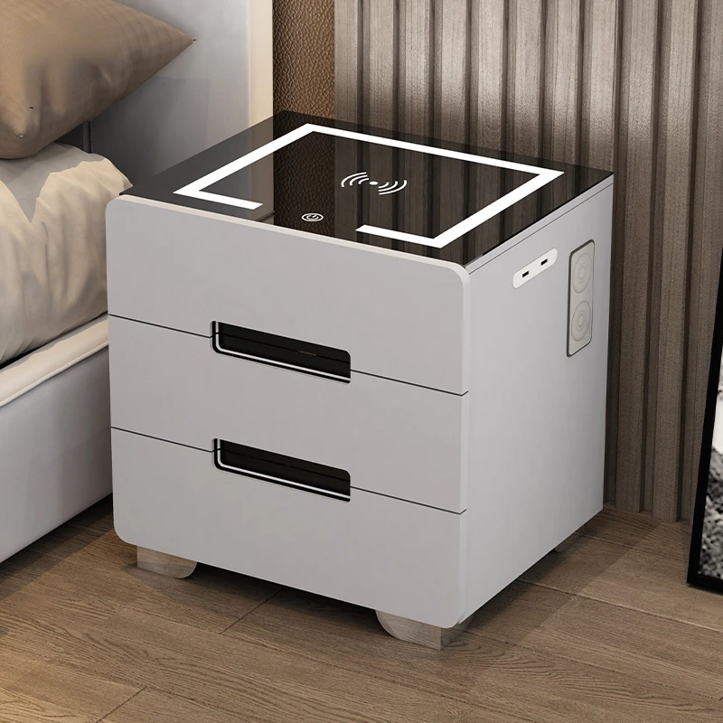 

Intelligent Bedside Table Bedroom Storage Cabinet Modern Wireless Charging White Multifunctional Bedside Cabinet Nightstand