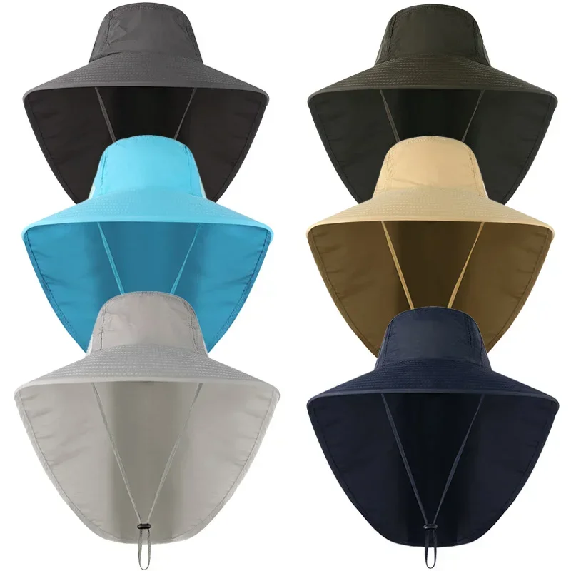 

Wide Brim Bucket Hat with Neck Cover Quick Dry Large Brim Fishing Hat Outdoor Sports Jungle Hiking Men Fishermen Sun Hat Cap