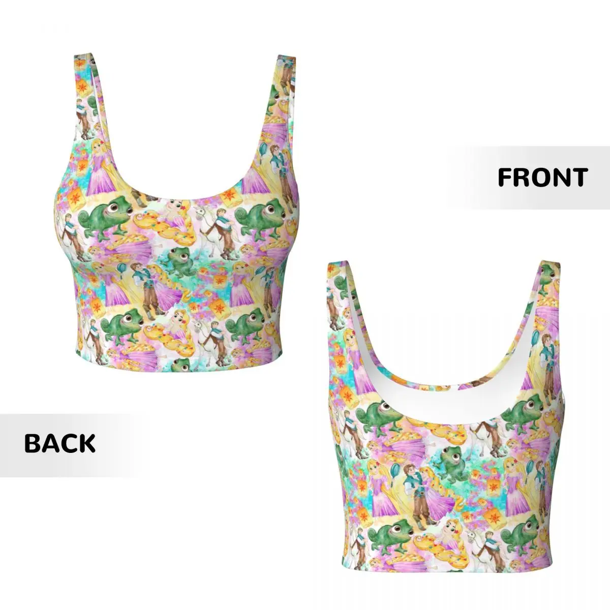 Tangled Rapunzel Princess Cute Workout Crop Tank Tops for Women Running Sports Bras