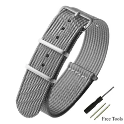 Ribbed Nylon Military - Style Watch Band Bracelet - Traditional Strap - 22mm (Grey)