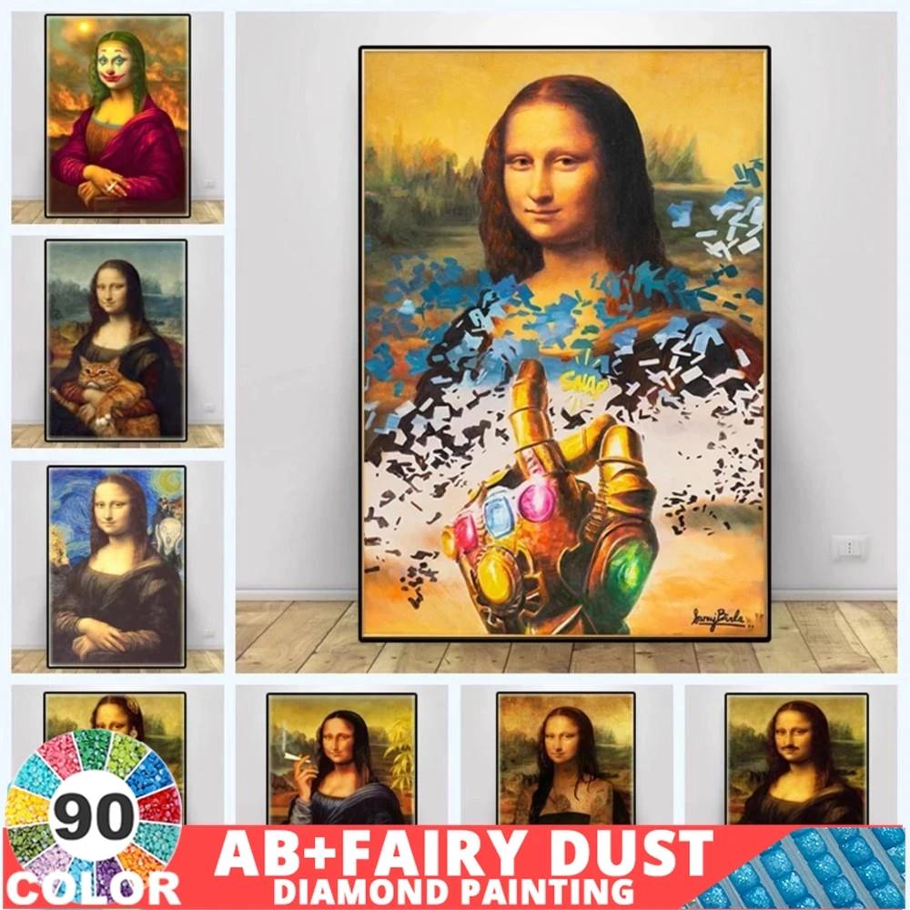 

90 Colour AB Fairy Dust Disney Diamond Painting Spoof Mona Lisa Graffiti Art Portrait Mosaic Vintage Wall For Living Room Decor