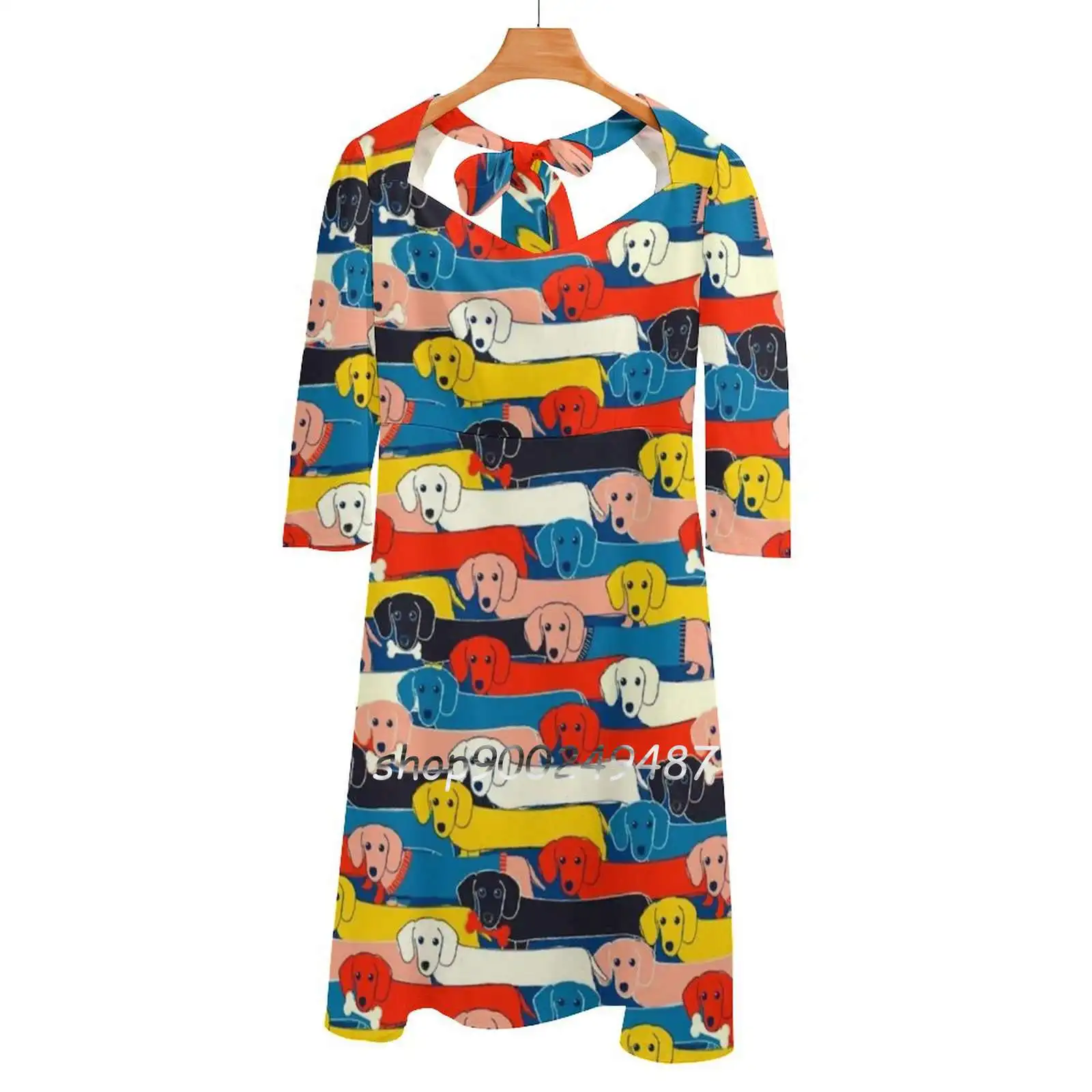 

Colored Cute Dogs Pattern 2 Square Neck Dress Cute Loose Print Dresses Elegant Beach Party Dress Dog Dogs Pup Puppy Doggie