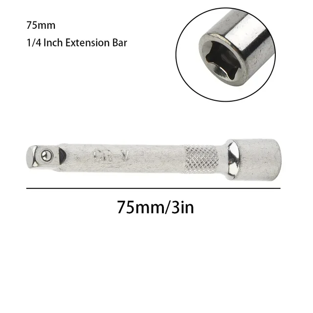 1/4 Inch Extender Bar Ratchet Socket Wrench Adapter 50/75/100MM Chromed Steel Extension Sleeve Wrench DIY Hand Repair Tools Set 6