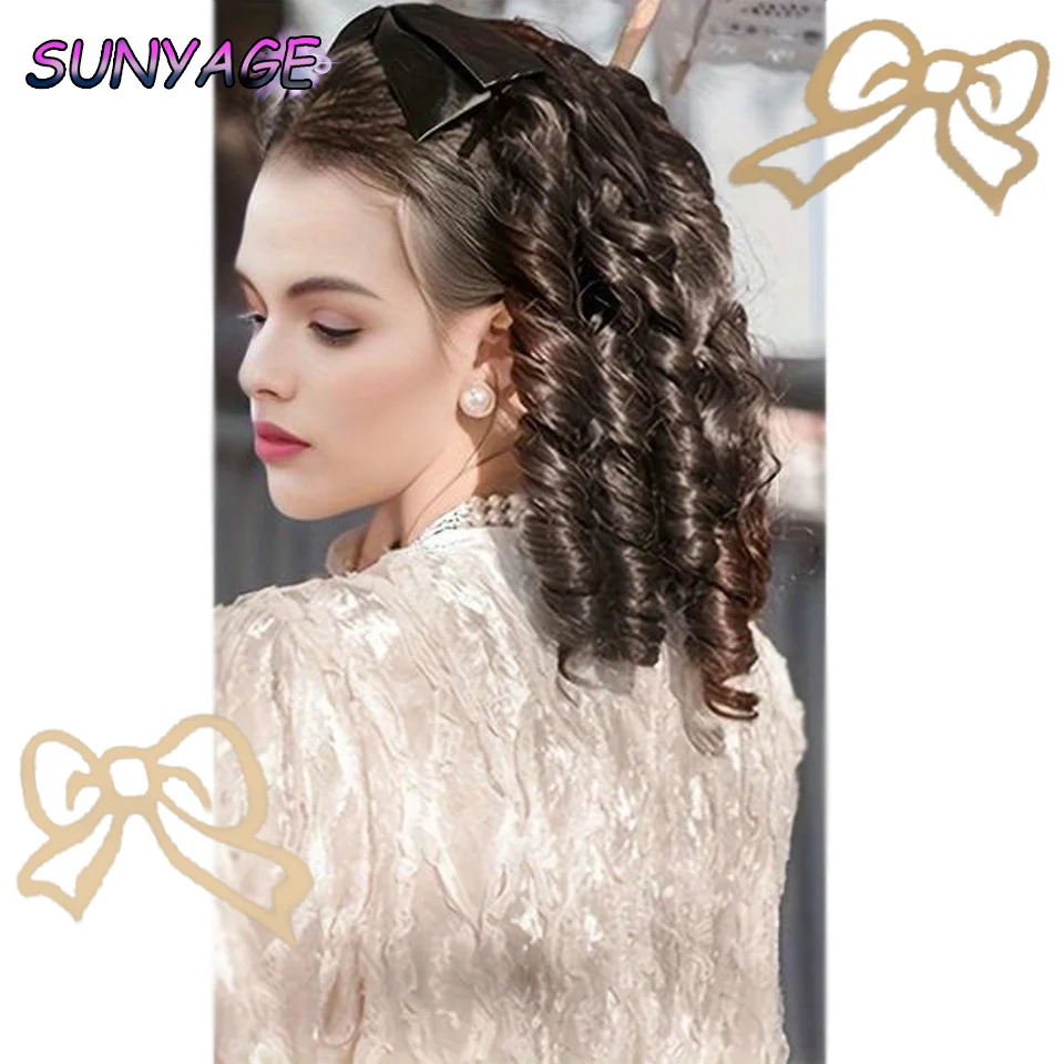 SUNYAGE synthetic clip in ponytail hair extension with comb Europen princess curly puff ponytail clip in hair tail natural false hair extension synthetic hair accessories