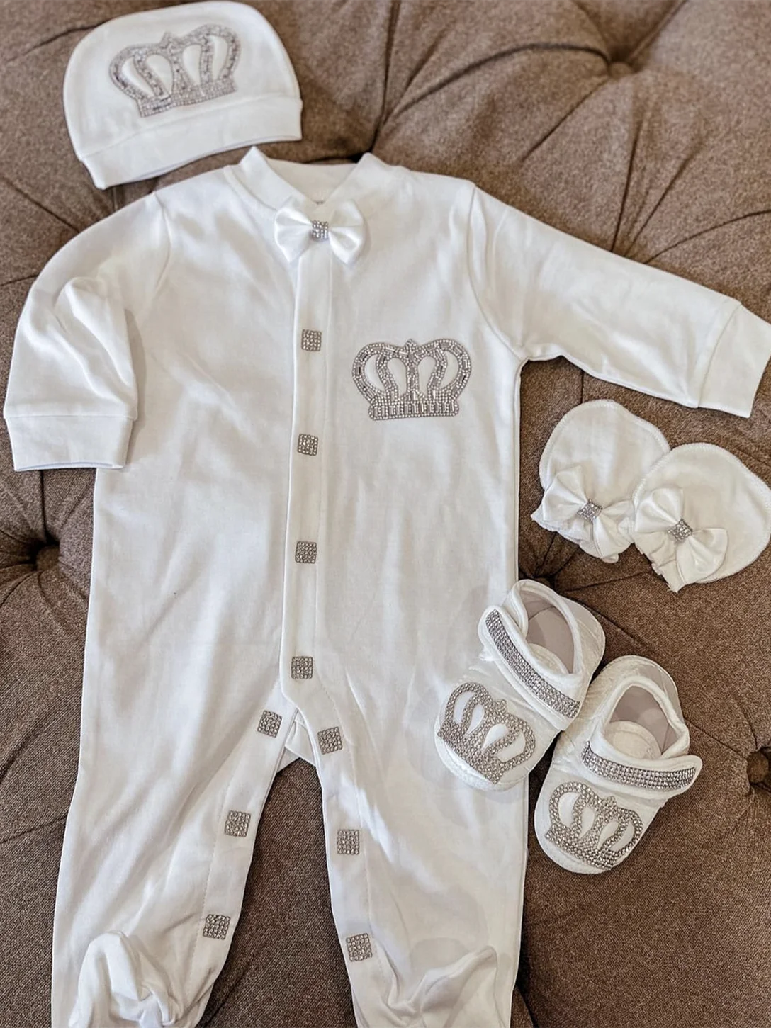 Baby Boy White Newborn Baby Dress Man Themed Hospital Outfit 10