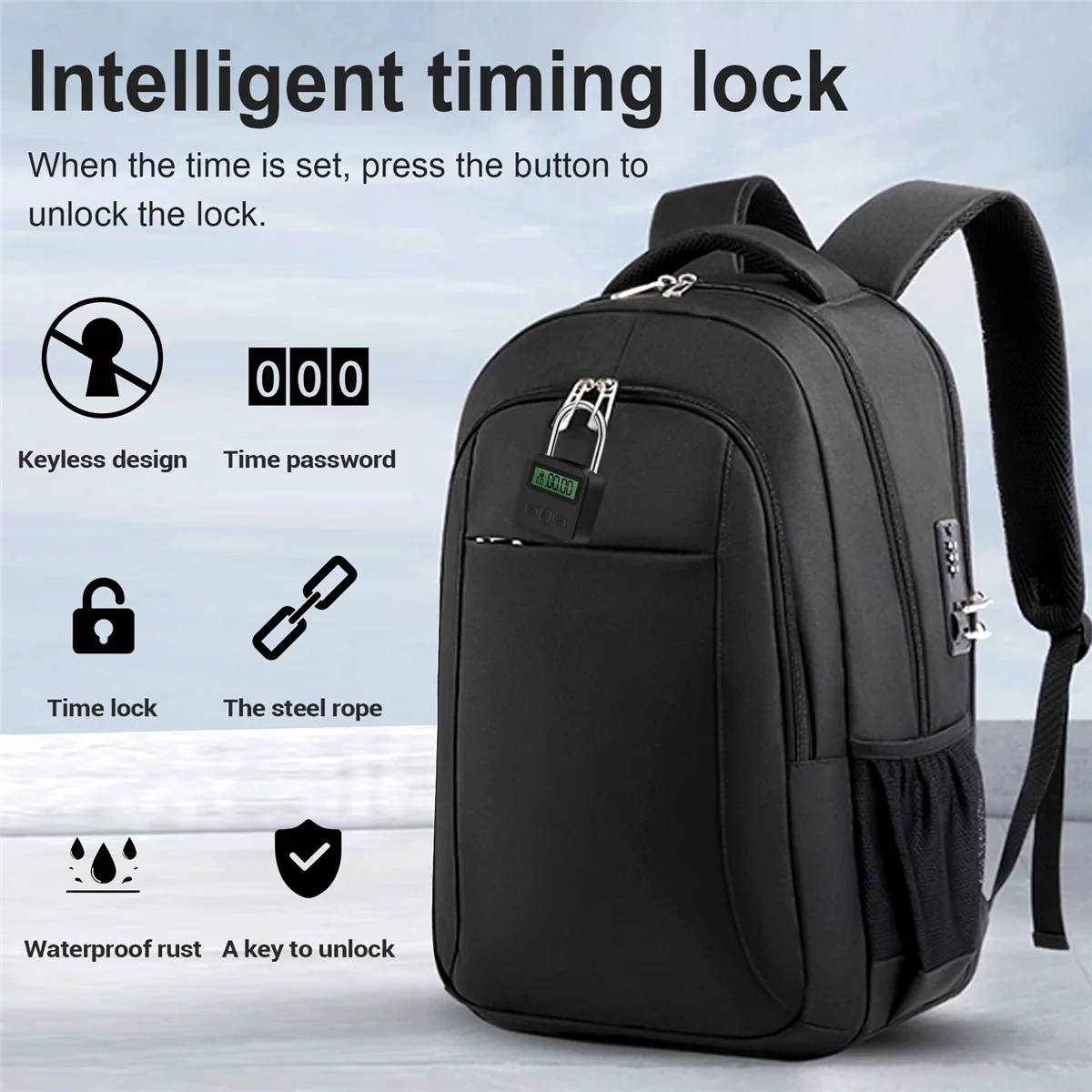 Timer Padlock Metal Timer Lock LCD Display Multi-Function Electronic Time 99 Hours Max Timing USB Rechargeable Timer Padlock Black