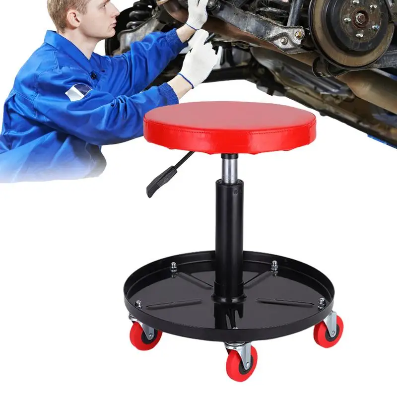 

Garage Stool on Wheels Heavy Duty Rolling Stool Adjustable Mechanic Chair with Tool Tray Storage Roller Seat for Workshop Garage